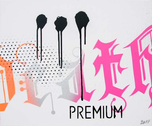 Death Premium, 2017, sprej na platnu, 50x60cm